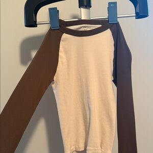 Brandy Melville Brown and Cream baseball top